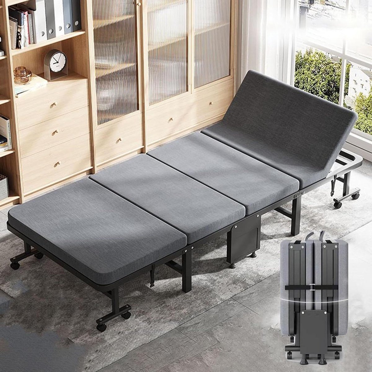 Opvouwbaar campingbed - Slaapbed - Kamperen en rusten - In 6 hoogtes verstelbaar - 200 kg capaciteit - Zwart