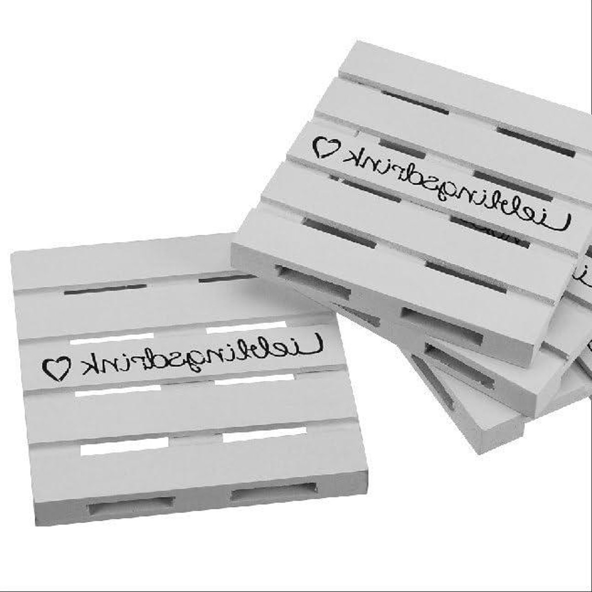 Houten Onderzetters - Pallet Vorm - Dranken Beschermen - Set van Vier - 10 cm - Wit