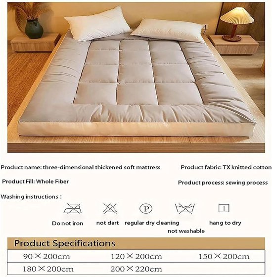 Japanse Vloermatras - Vloerbed - Comfortabel Slapen - Huidvriendelijk Katoen - 200x200cm - Blauw — afbeelding 5