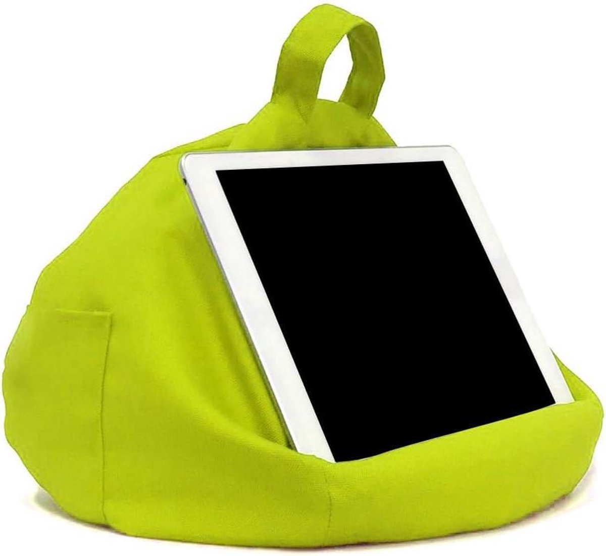 Tablet Kussen Houder - Boek Houder - Handsfree Lezen - Met Zijvak - 25 cm - Fluorescerend Groen