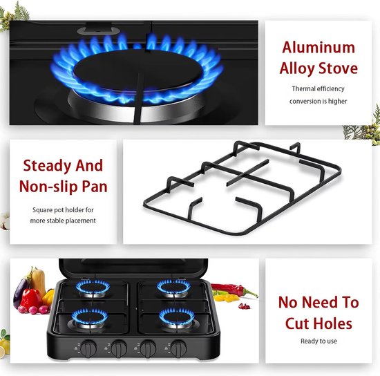 Camping Gasfornuis - Tafelmodel Kookplaat - Buiten Koken - Automatische Ontsteking - 4 Pits - Zwart van Camping — afbeelding 4