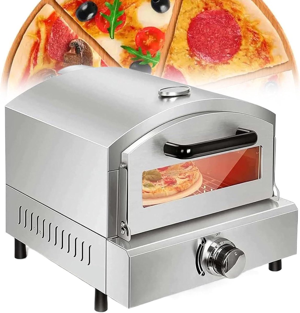 Pizzaoven Roestvrijstaal - Pizzamaker Oven - Thuis Bakken - Inclusief Pizzasteen - 12 Inch - Zilver