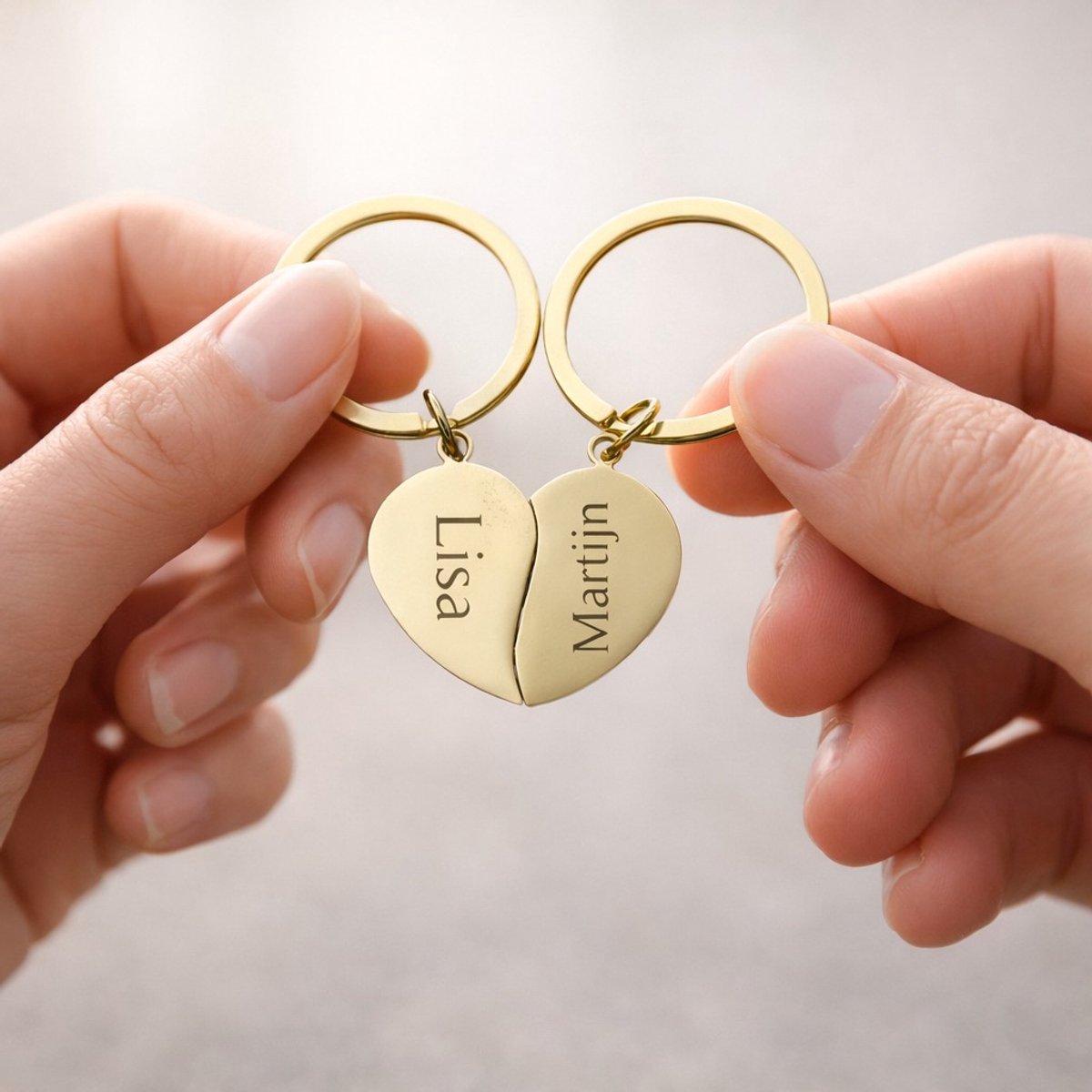 Sleutelhanger Set Halve Hartjes met Namen Goud