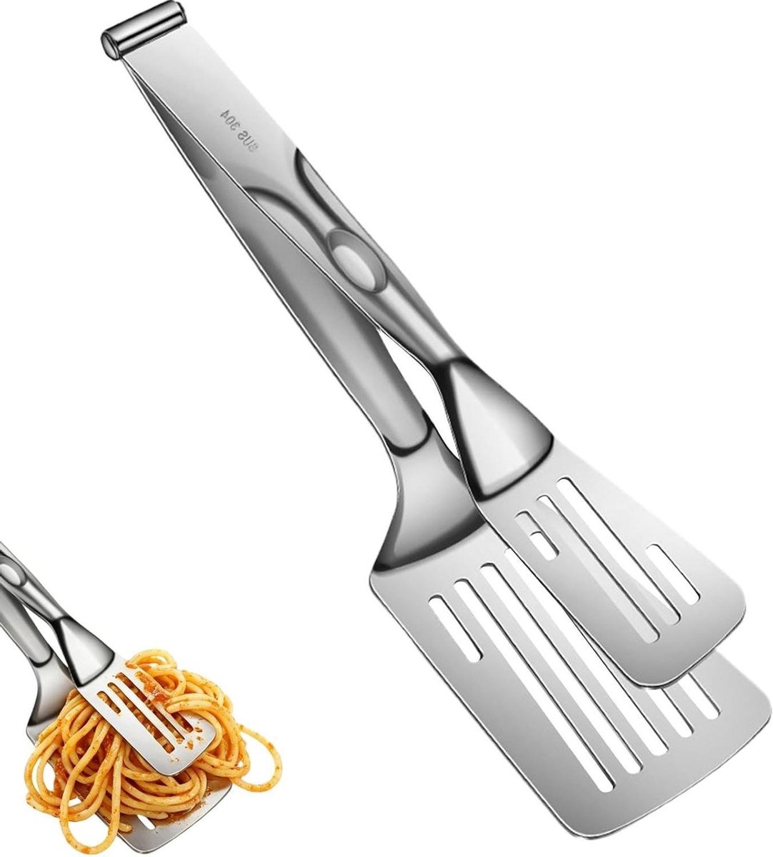 Eier Flipper Spatel - Keuken Tang - Eten Omdraaien - 2-in-1 Functie - 30 cm - Zilver