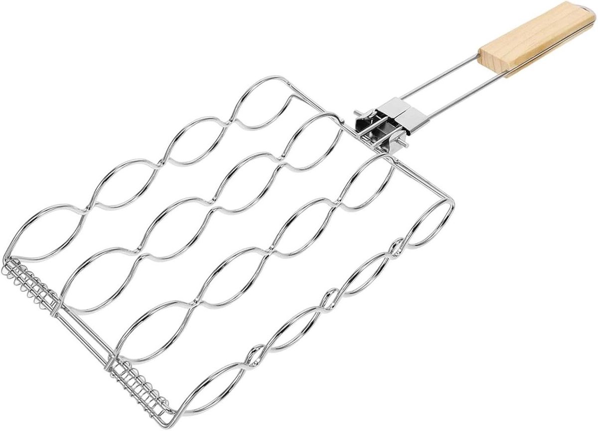 Maïsgrillrooster - Barbecue hulp - Gelijkmatig grillen - Houten handvat - 27 cm - Zilver