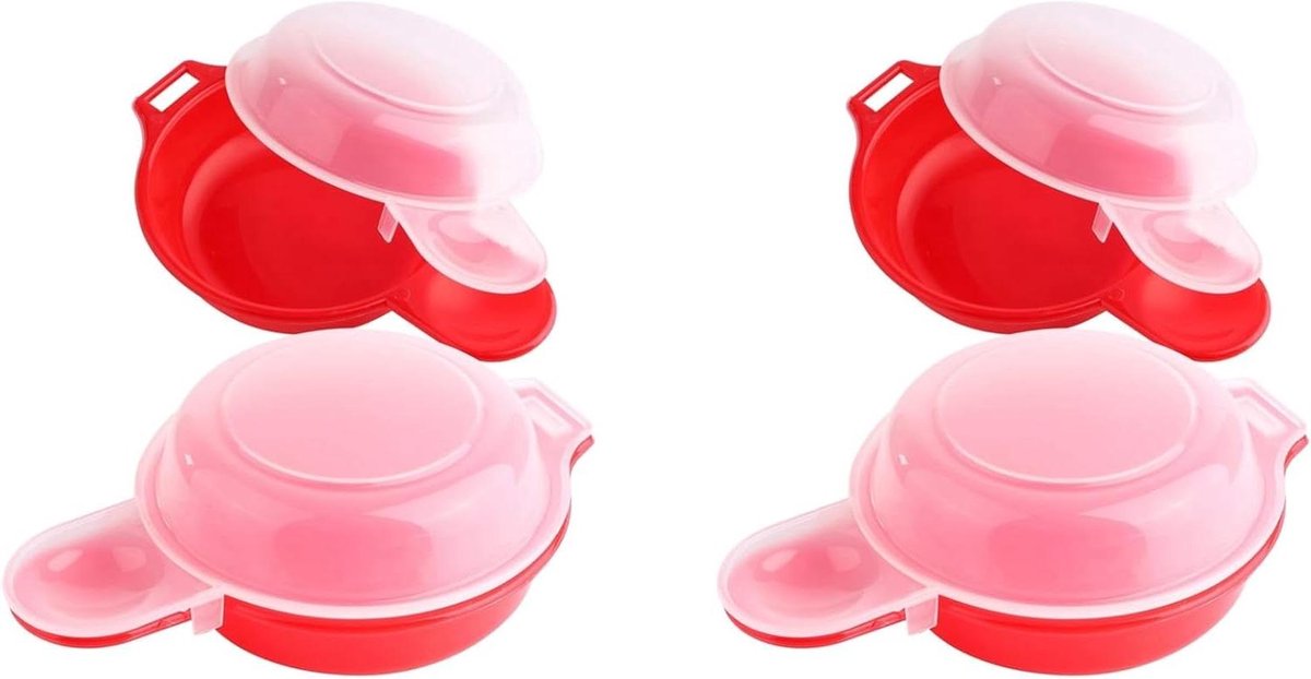 Magnetron Eierkoker - Snelle Omelet Maker - Ontbijt Bereiden - Niet-aanbaklaag - 4 Sets - Rood
