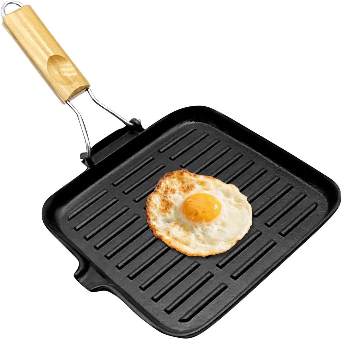 Gietijzeren pan Vierkante braadpan Koken en braden Gelijkmatige warmte 24 cm Zwart