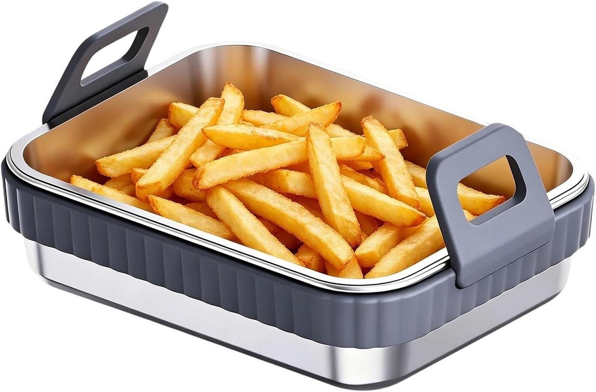 Airfryer Bakpan - Grillrek Oven - Maaltijdbereiding - Krasbestendige Coating - 19.5 x 15 x 4.8 cm - Grijs