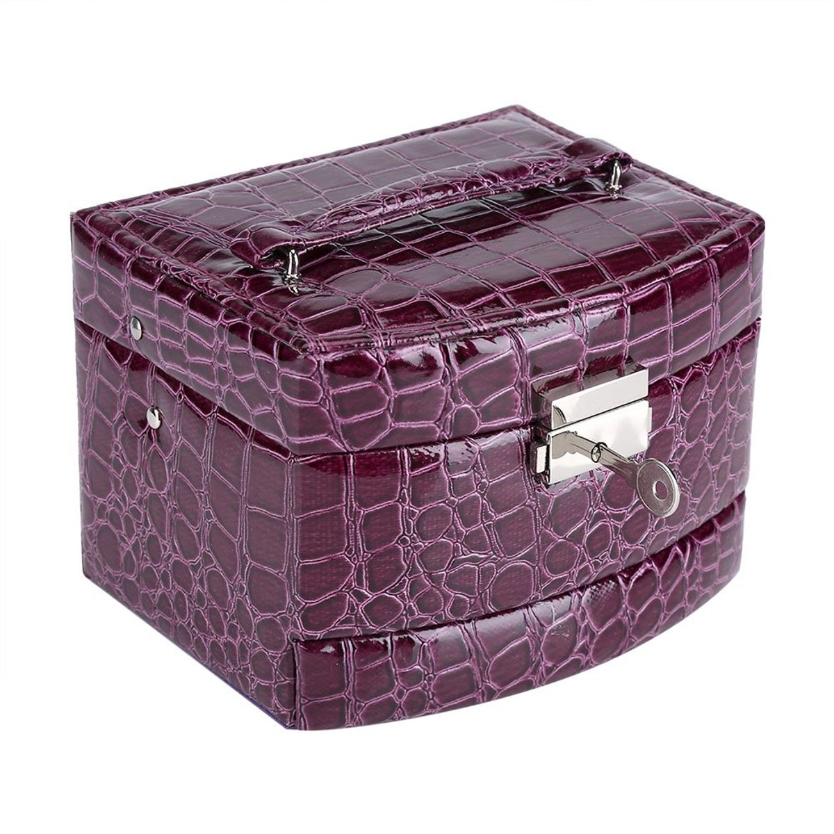 Dailygoods - QCTrial - Dailygoods - Dailygoody - 3-laags Sieradenopbergdoos met Spiegel en Handvat - Paars