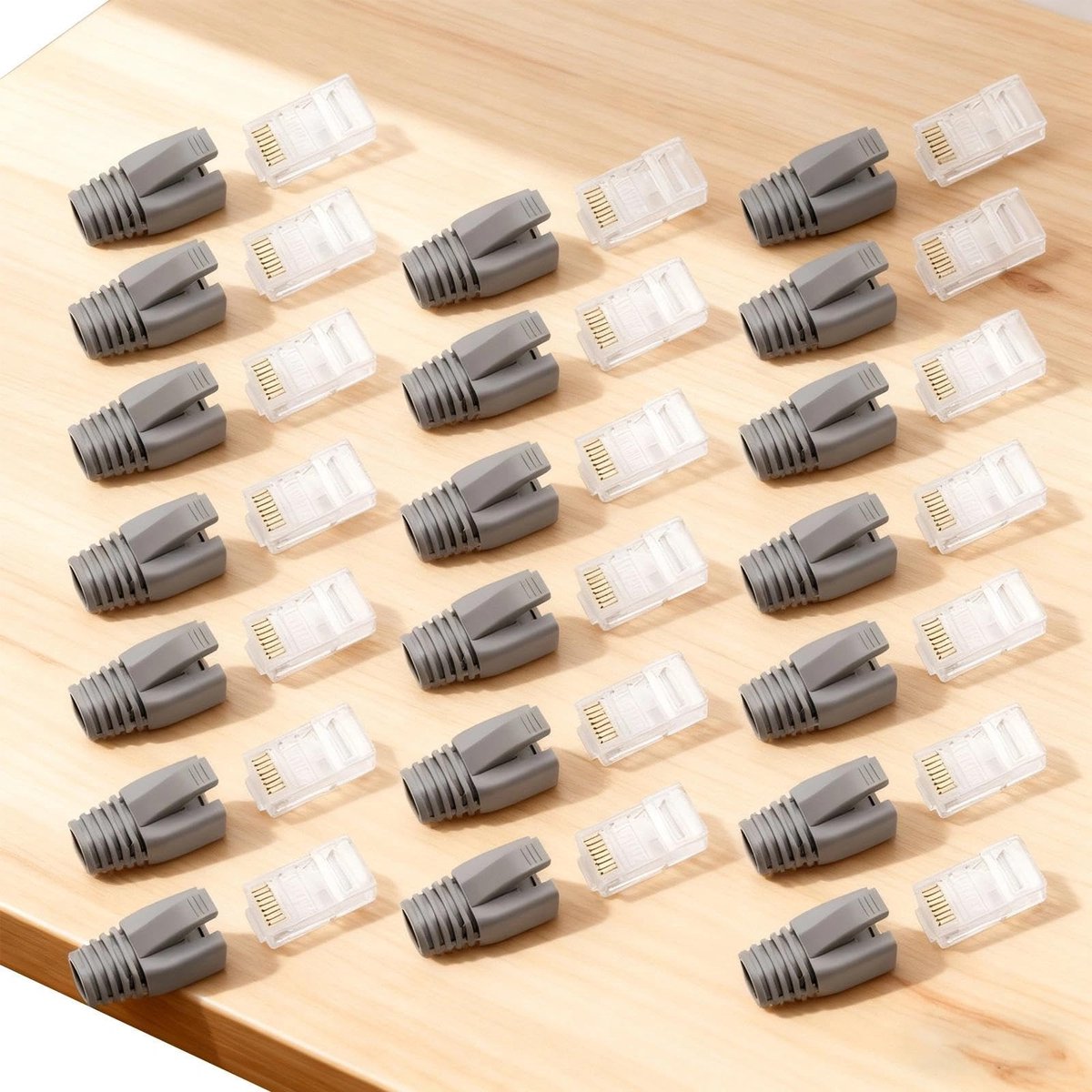 Dailygoods - Dailygoody - RJ45 Connector - Netwerkplug - Professionele kwaliteit - Grijs - Geschikt voor Computer, Switch en Router - 20 stuks met beschermhoes