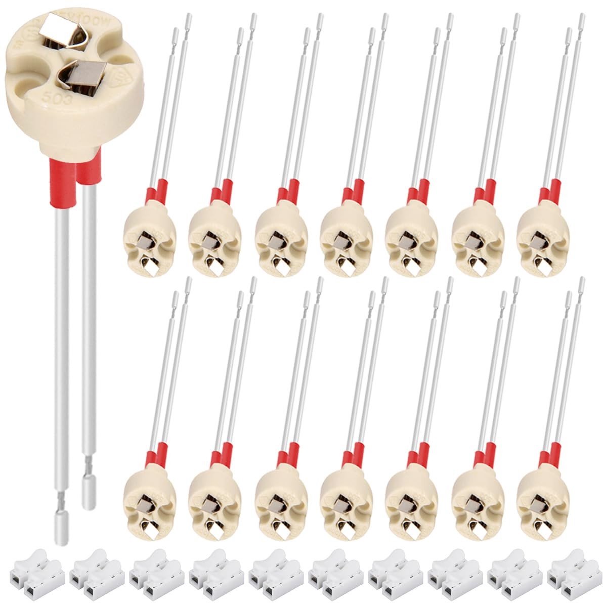 Dailygoods - Cosensi - Dailygoods - 15 Stuks Keramische Fitting met Draad voor LED en Halogeenlampen