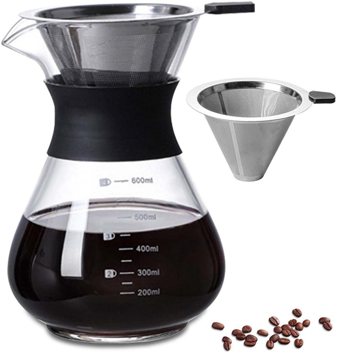 Dailygoods - Pour Over Koffiezetapparaat 600 ml Roestvrij Staal en Glas