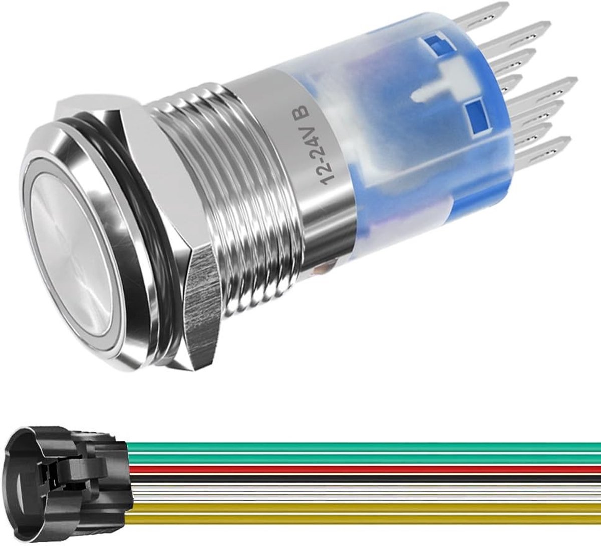 Dailygoods - Drukknopschakelaar met LED en Roestvrijstalen Behuizing