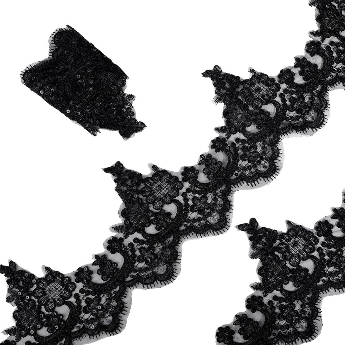 Dailygoods - Zwart Kantband met Bloemen en Strass 5 Yards voor Creatieve Projecten