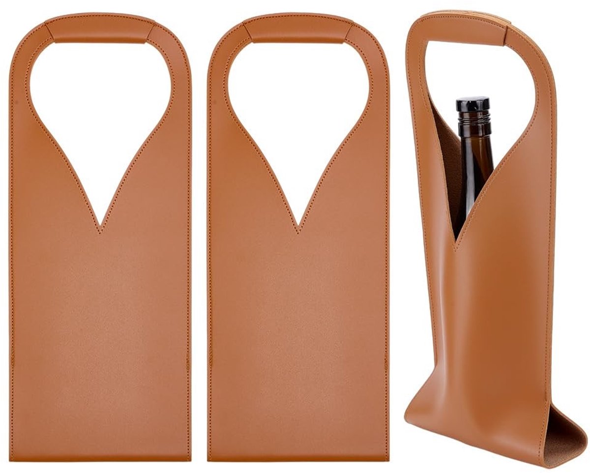 Dailygoods - Herbruikbare Lederen Wijn Draagtas voor 750 ml Flessen