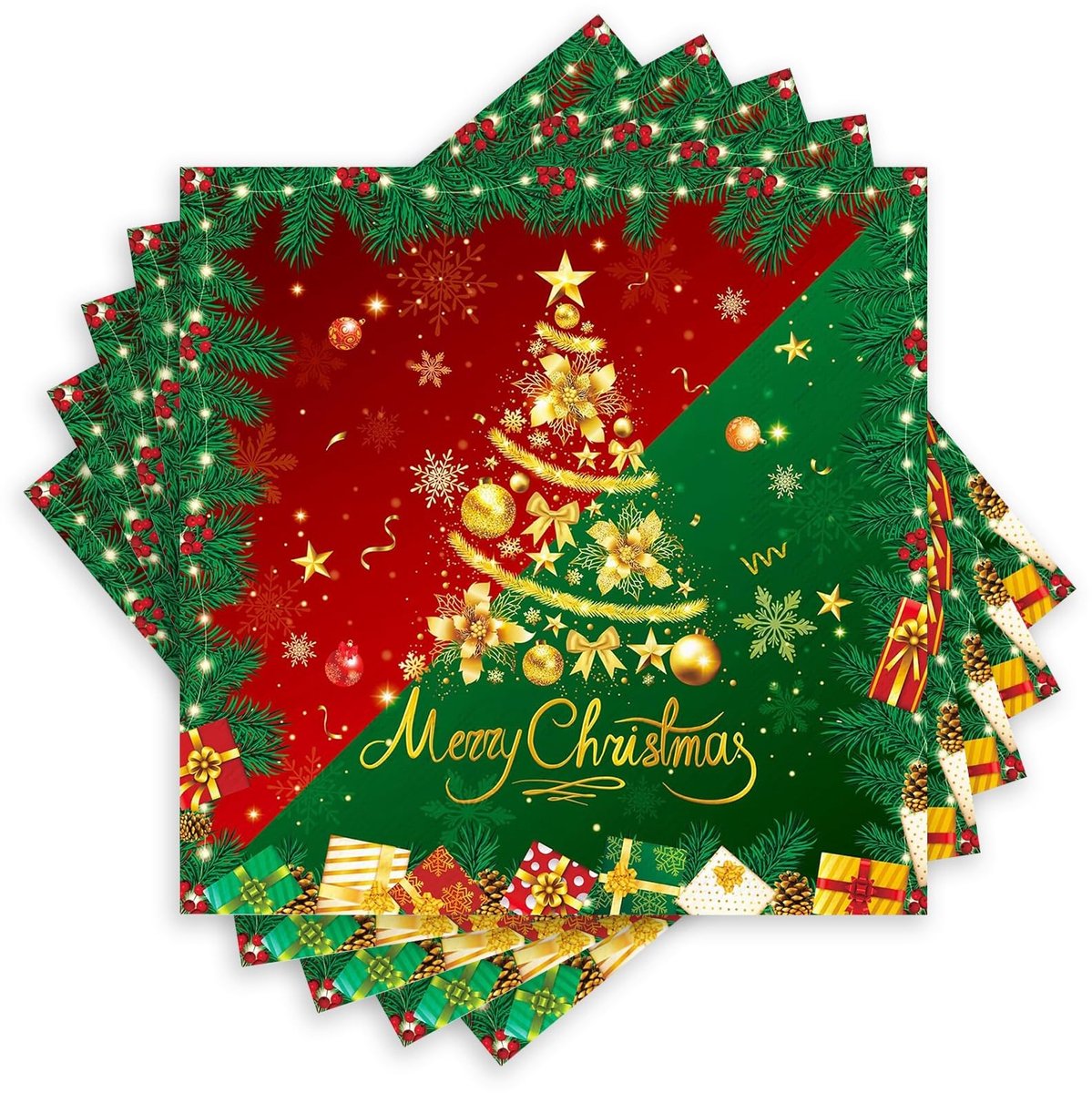 Dailygoods - Feestelijke Kerstservetten met Dennenboom Design, 20 Stuks