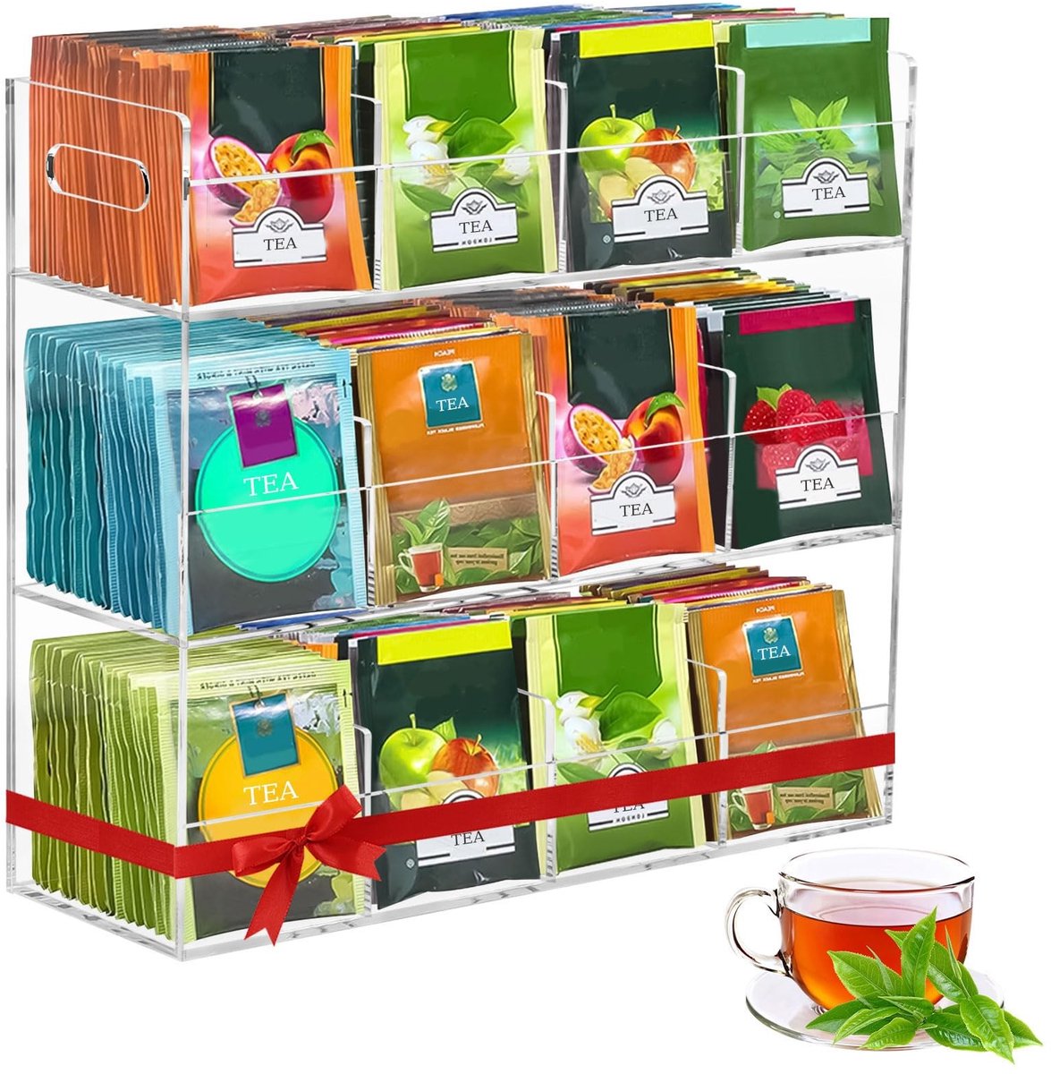 Dailygoods - Acryl Theezak-organizer met 12 Vakken voor 216 Theezakjes