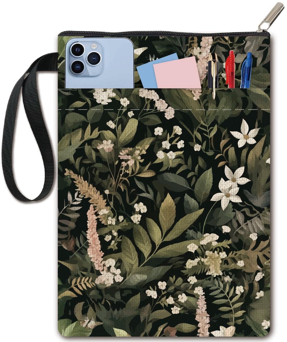 Dailygoods - Boekenbeschermer met Witte Bloemen en Extra Vak