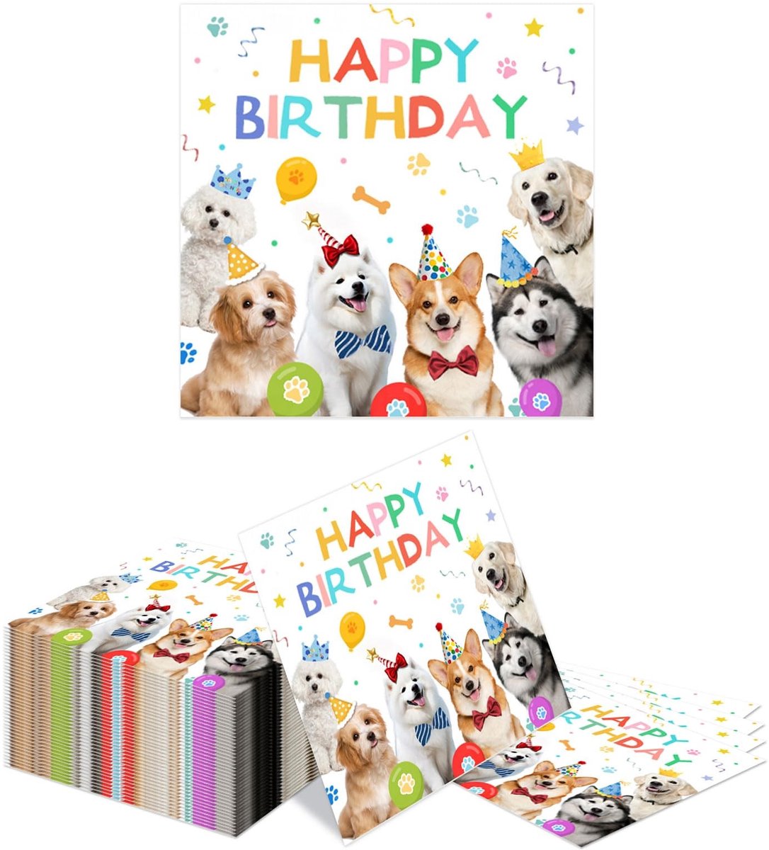 Dailygoods - 40 Stuks Honden Verjaardag Servetten 33x33cm voor Kinderfeestjes