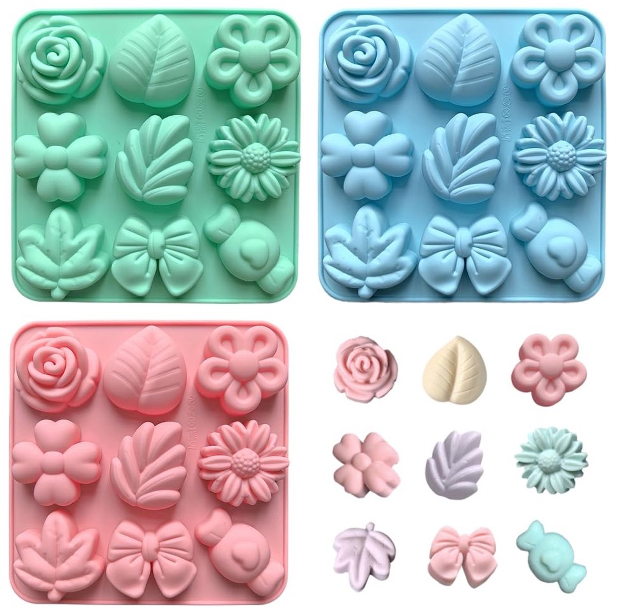 Dailygoods - Set van 3 Siliconen Snoepvormen in Bloemvorm