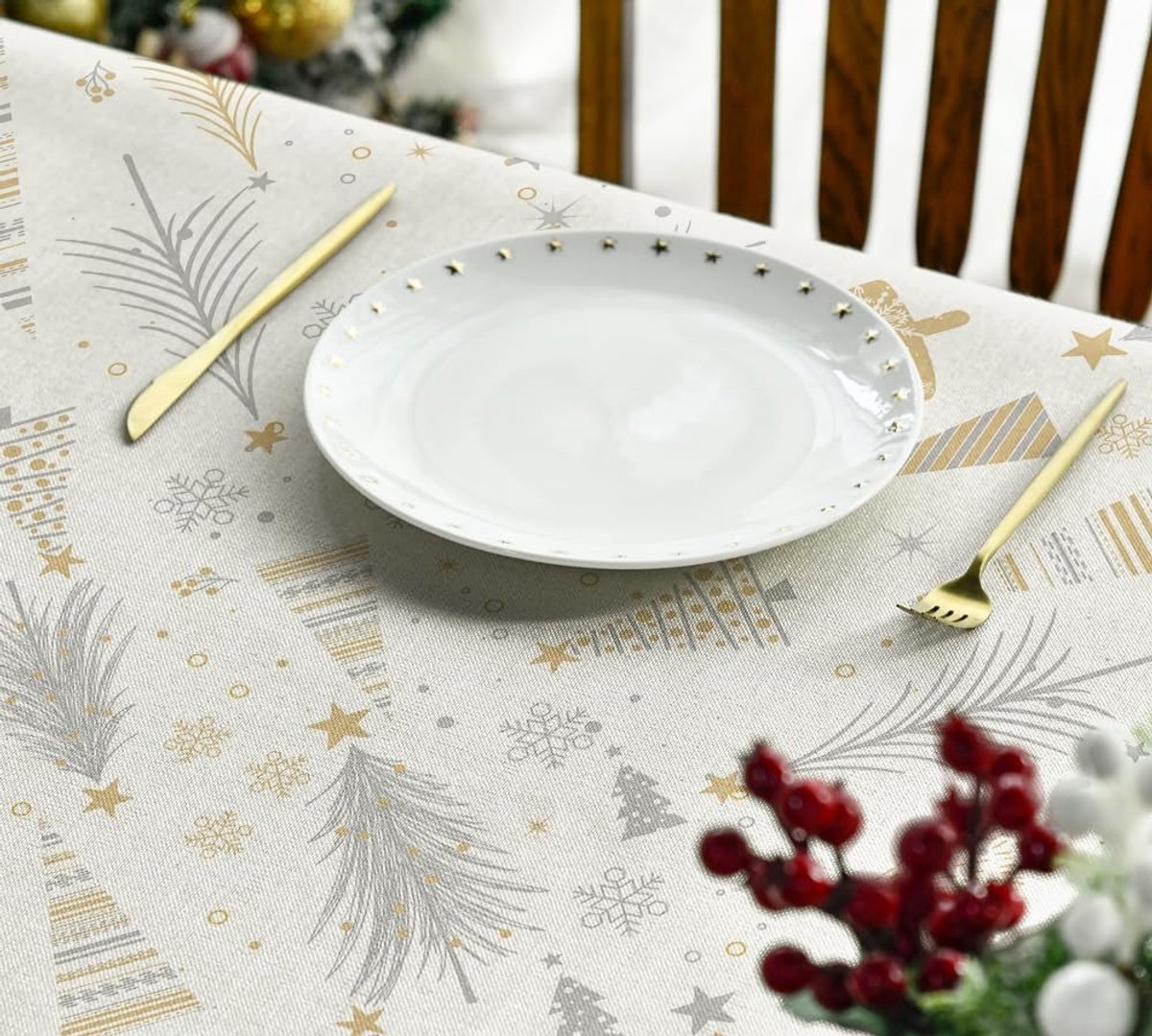Dailygoods - Boho Wit Bomen Kerstmis Tafelkleed 120 x 120 cm