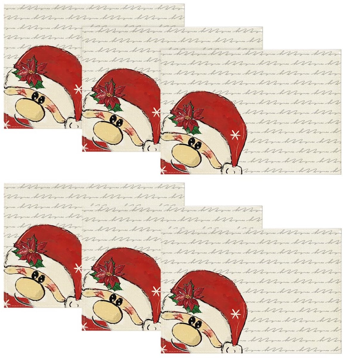 Dailygoods - Set van 6 Kerstman Placemat 30x45 cm voor Feestdecoratie