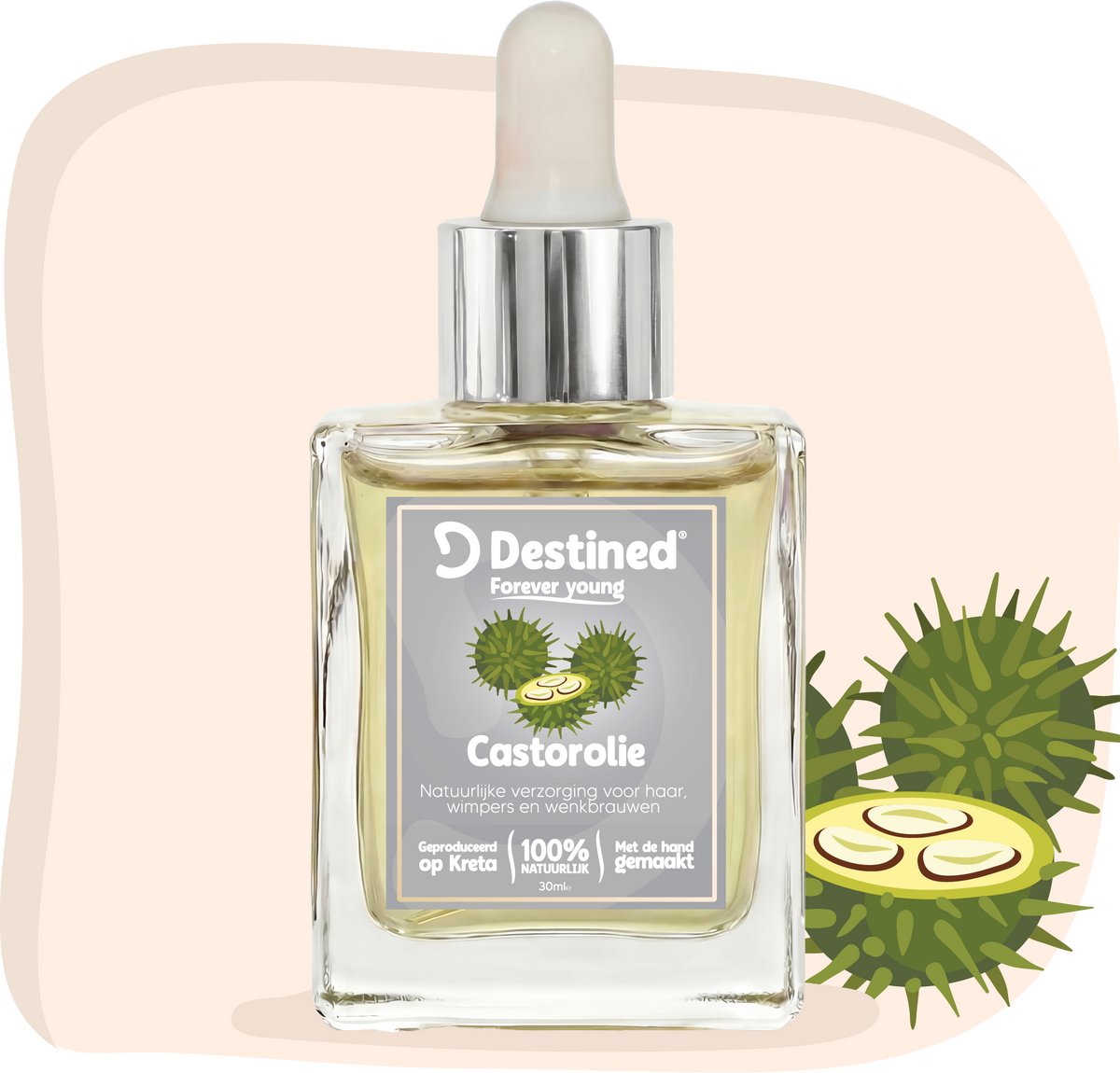 Destined® Castor olie - 30ml - Ricinus olie - Voor Wimpers, Wenkbrauwen & Haar - Stimuleert Groei & Versterkt - Klaar Voor Gebruik - Lash & Brow Growth Oil - 100% Puur & Natuurlijk - Handgemaakt in Griekenland - Haarolie