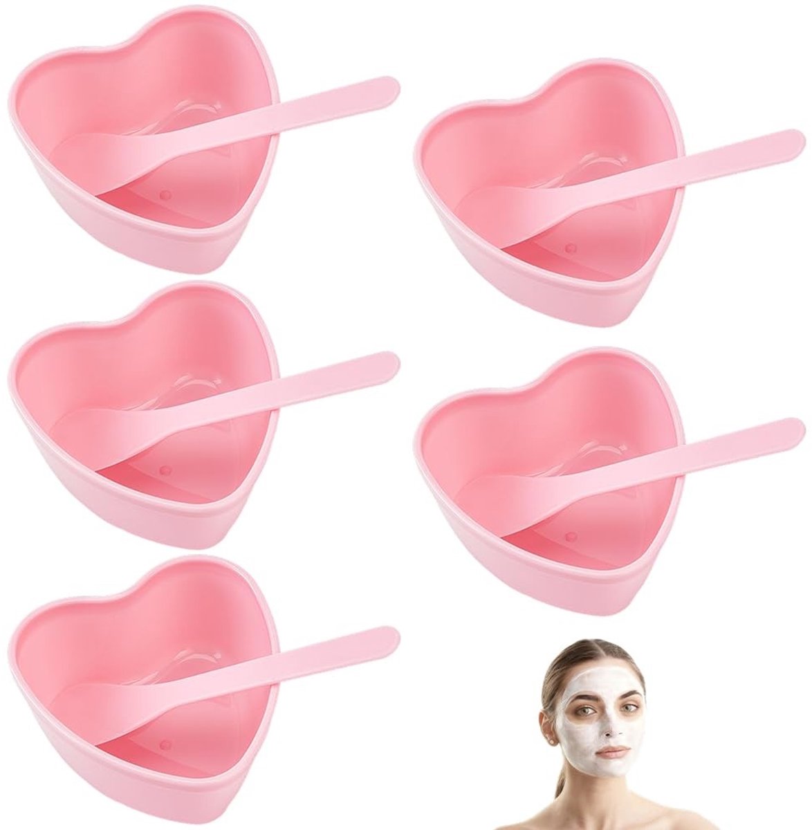 Dailygoods - Set van 5 Hartvormige Gezichtsmengkommen met Roerspatel