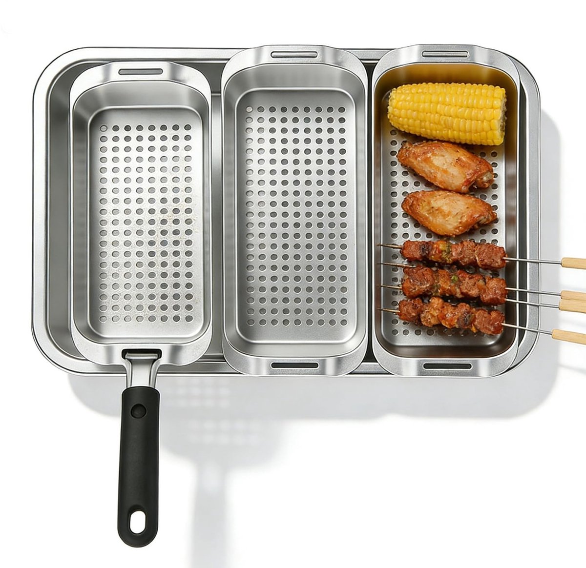 Dailygoods - 3-delige Roestvrij Stalen Grillmandenset voor BBQ