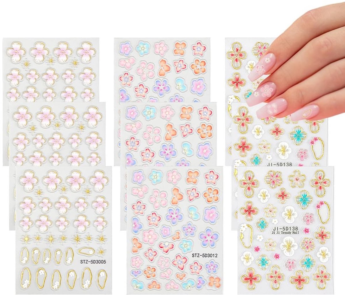 Dailygoods - 9 Vellen 3D Bloemen Nagelstickers voor DIY Manicure