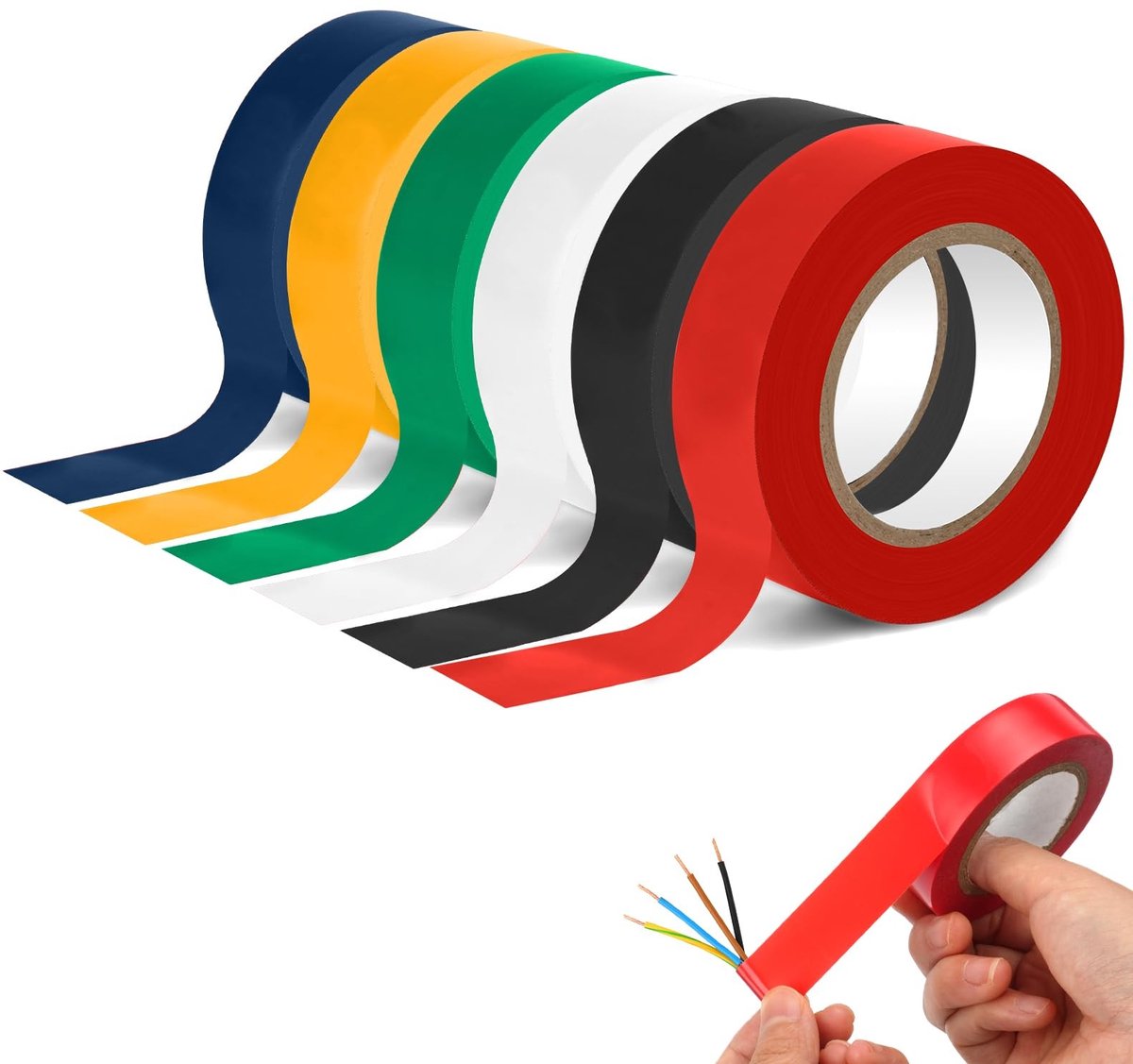 Dailygoods - Elektrische Isolatietape Set van 6 Rollen 19mm x 20m PVC
