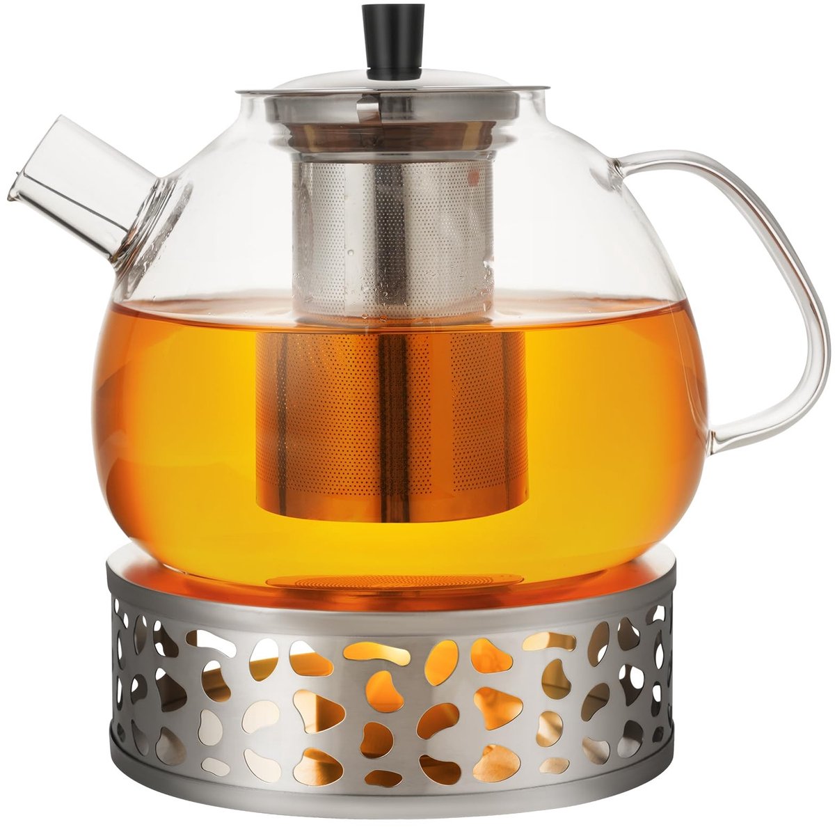 Dailygoods - Theepot met Zeef en Verwarmbare Glazen Kan 1,6 Liter