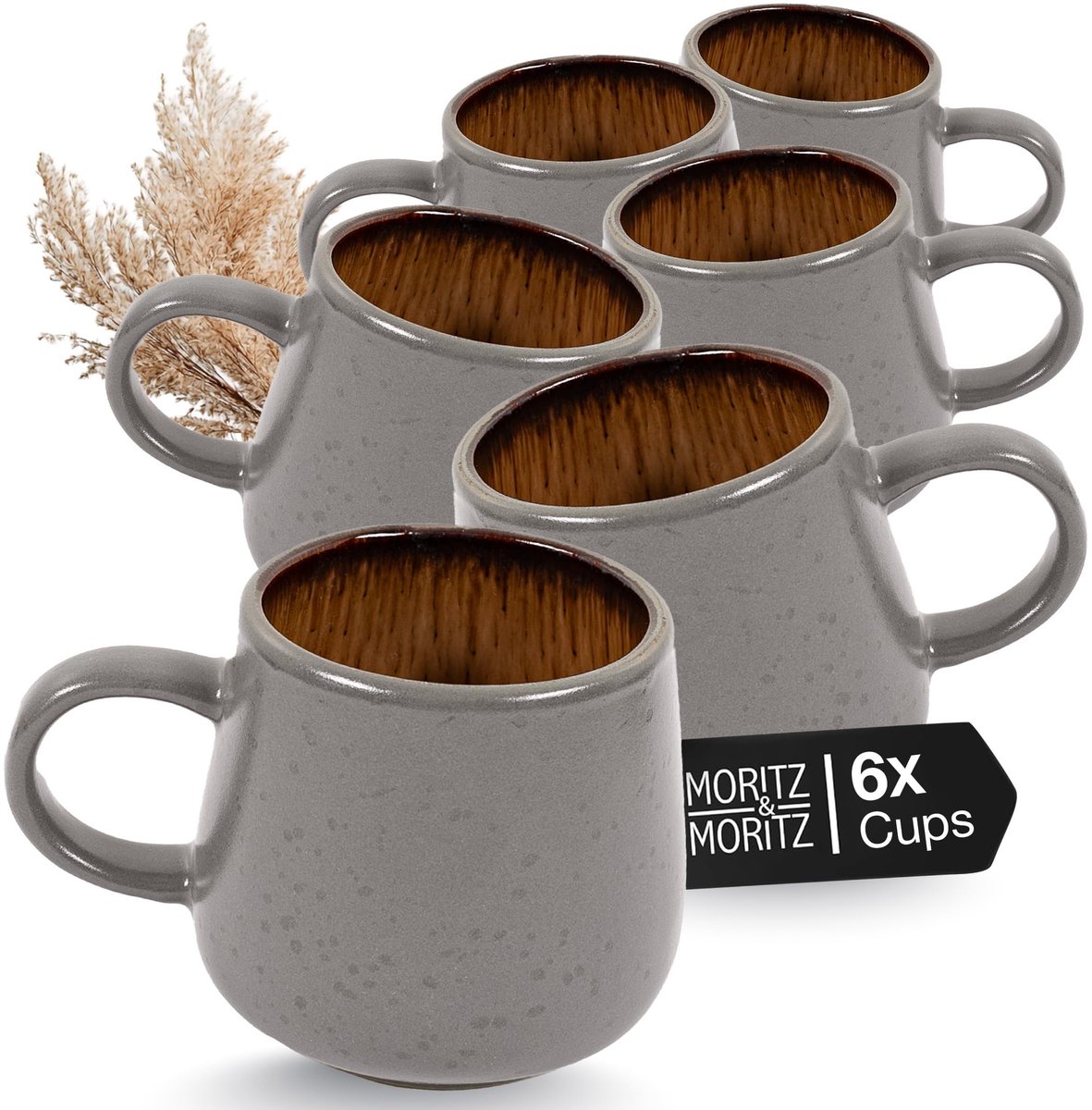 Dailygoods - Set van 6 Robuuste Kopjes in Grijs/Beige