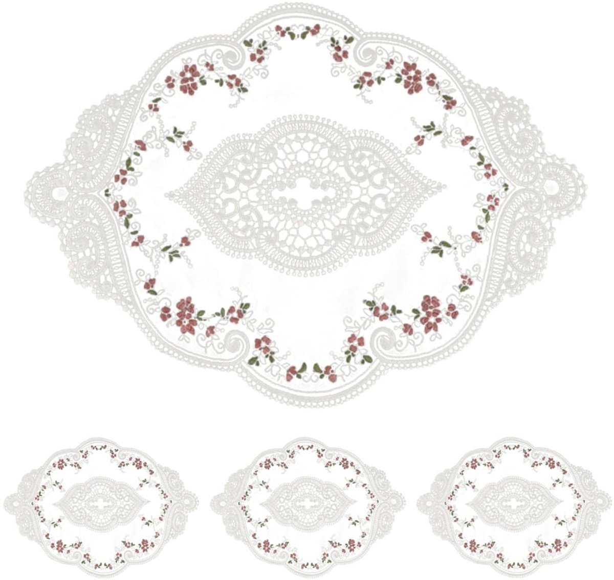 Dailygoods - 4 Stuks Geborduurde Kanten Placemats met Bloemenpatroon