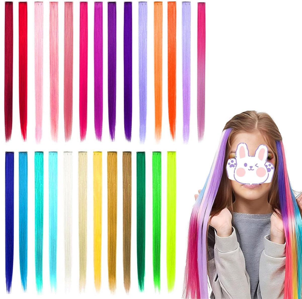 Dailygoods - 26 Stuks Gekleurde Haarstrengen met Clips voor Feestdecoratie