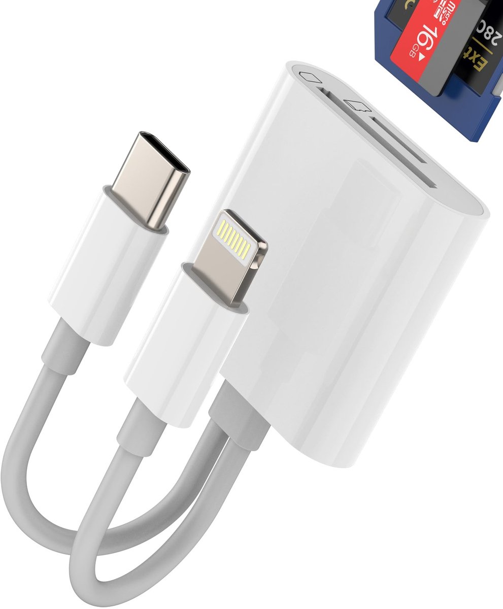 Dailygoods - 2-in-1 USB C en Lightning Kaartlezer voor iPhone en iPad
