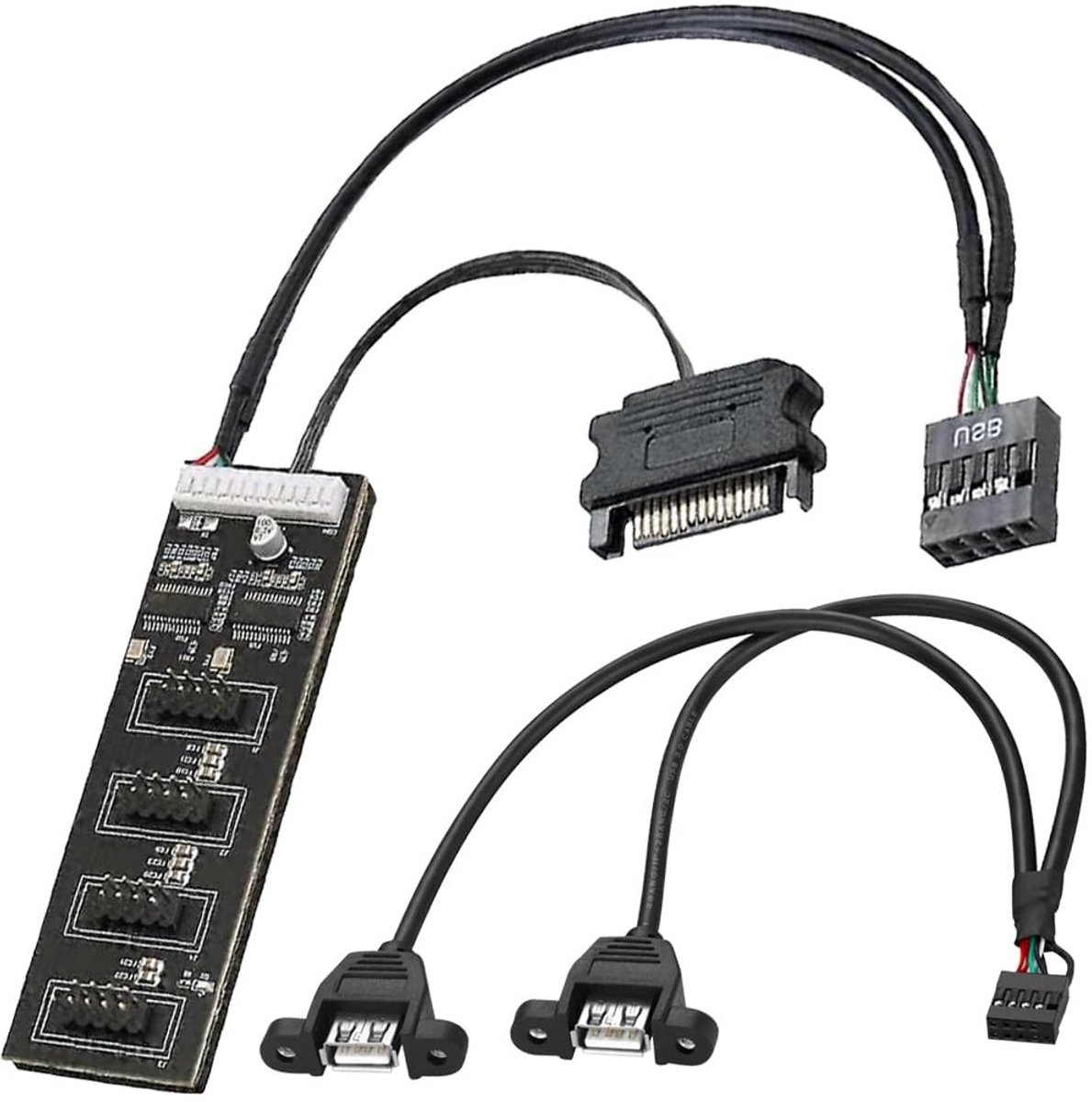 Dailygoods - 9-Pins Interne USB-Hub met SATA Voedingskabel