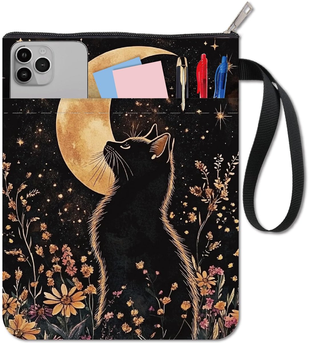 Dailygoods - Boekhoes met Handvat voor Boekliefhebbers in Zwarte Kat Design