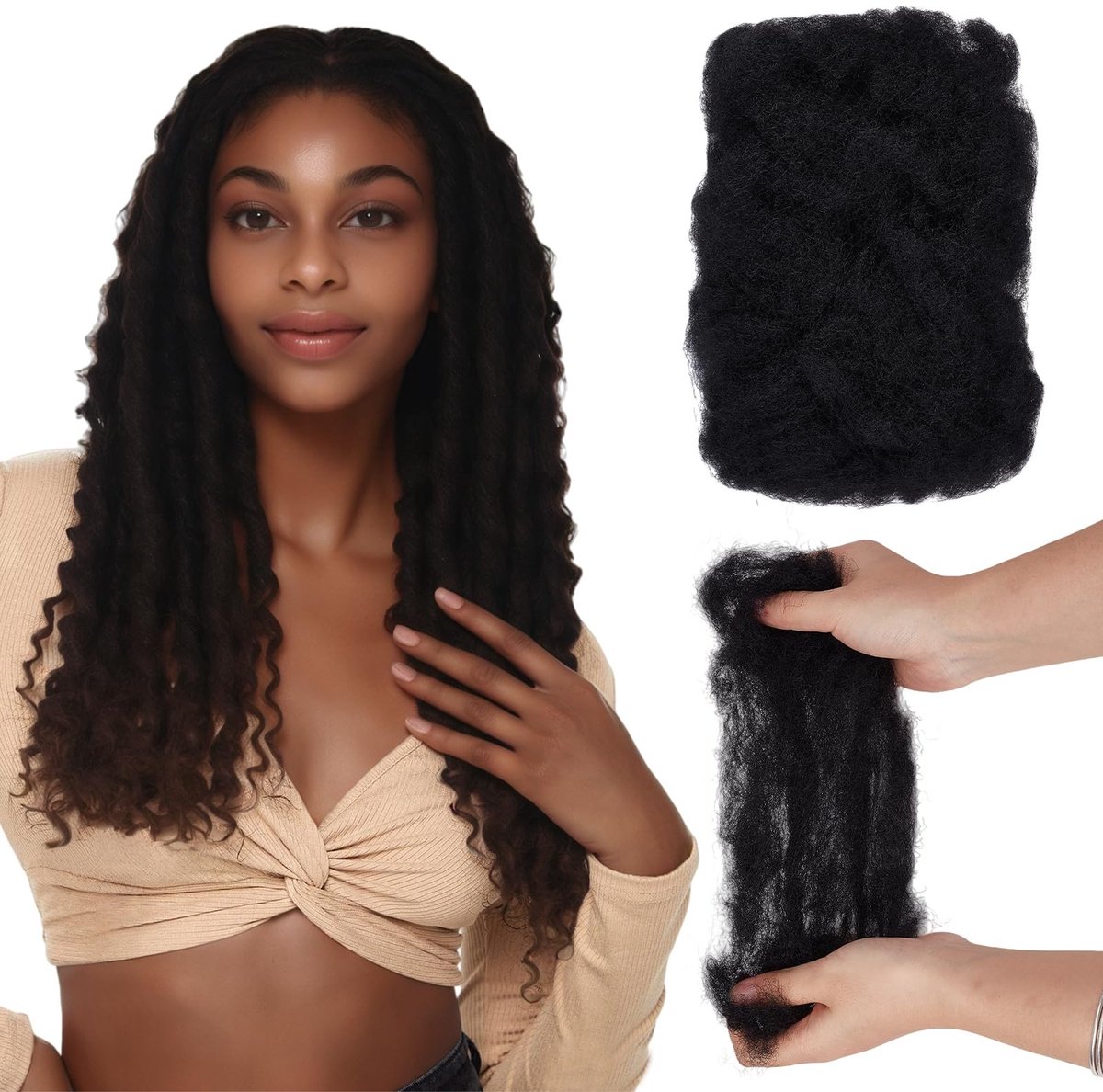 Dailygoods - Afro Kinkys Bulk Echt Haar 25 cm voor Dreadlocks en Locs Reparatie