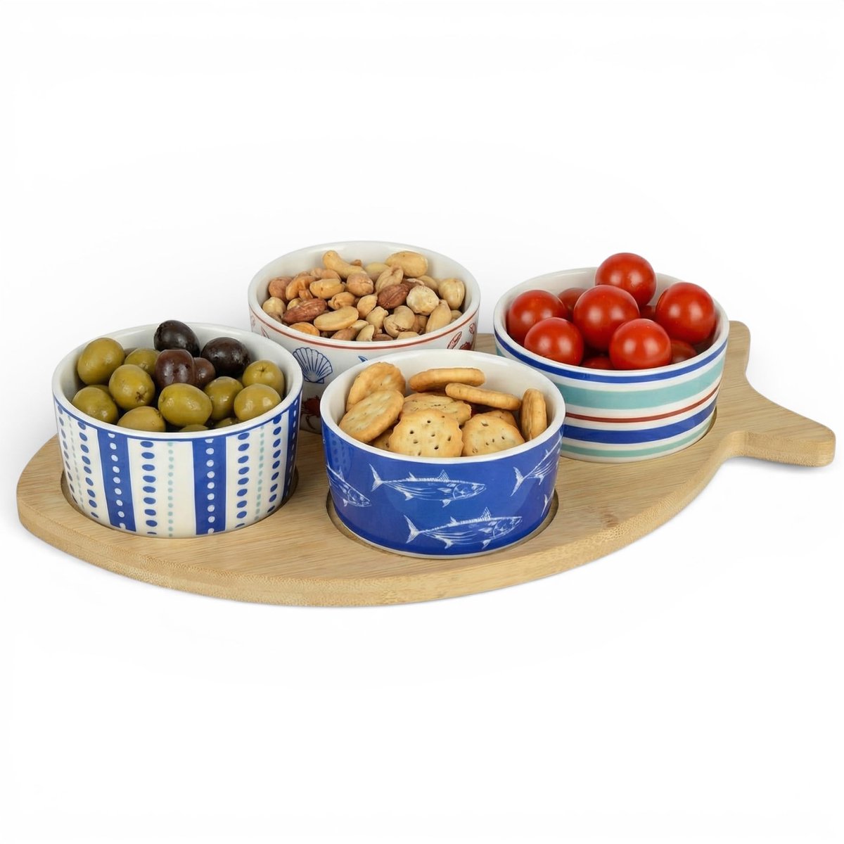 Dailygoods - 5-delige Tapas Serveerset van porselein en hout