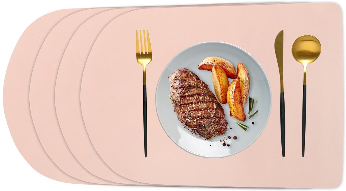 Dailygoods - Set van 4 Wasbare Antislip Placemats Roze Zilver