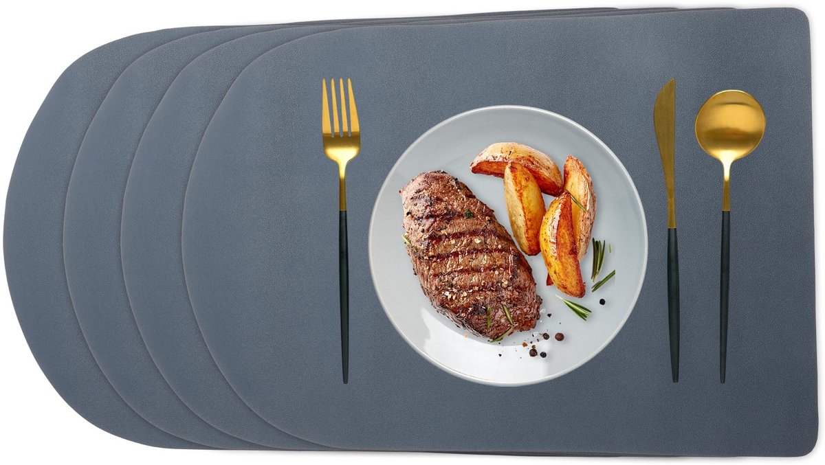 Dailygoods - Set van 4 Wasbare Antislip Placemat, Marineblauw en Geel