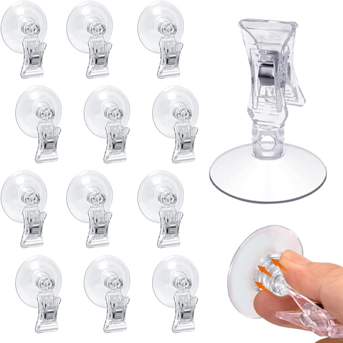 12 Stuks Transparante Zuignappen met Clips voor Wandmontage - Ideaal voor Badkamers, Keukens en Kantoorgebruik