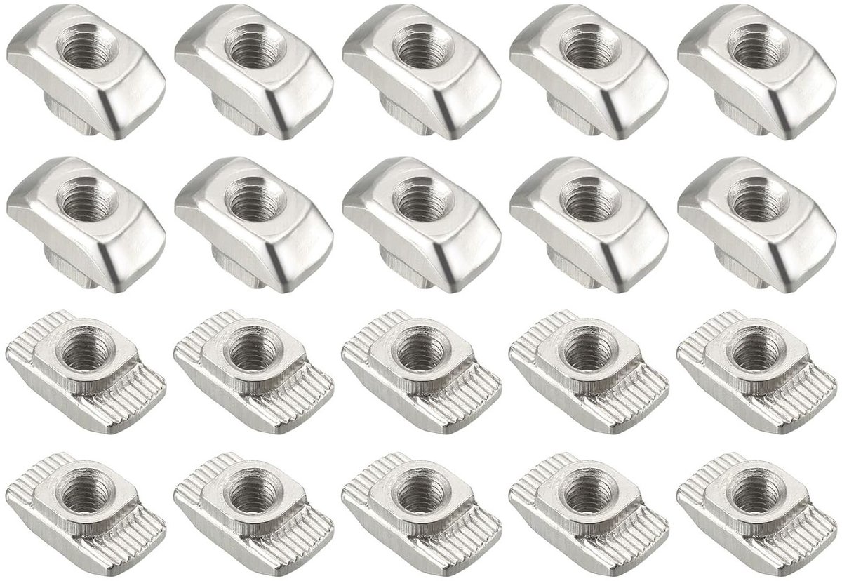 T-Groove Moeren M6 Draad - 20 Stuks, Carbon Staal T-Groove Moeren voor Profiel en Extrusie, Geschikt voor Aluminium Series 4545
