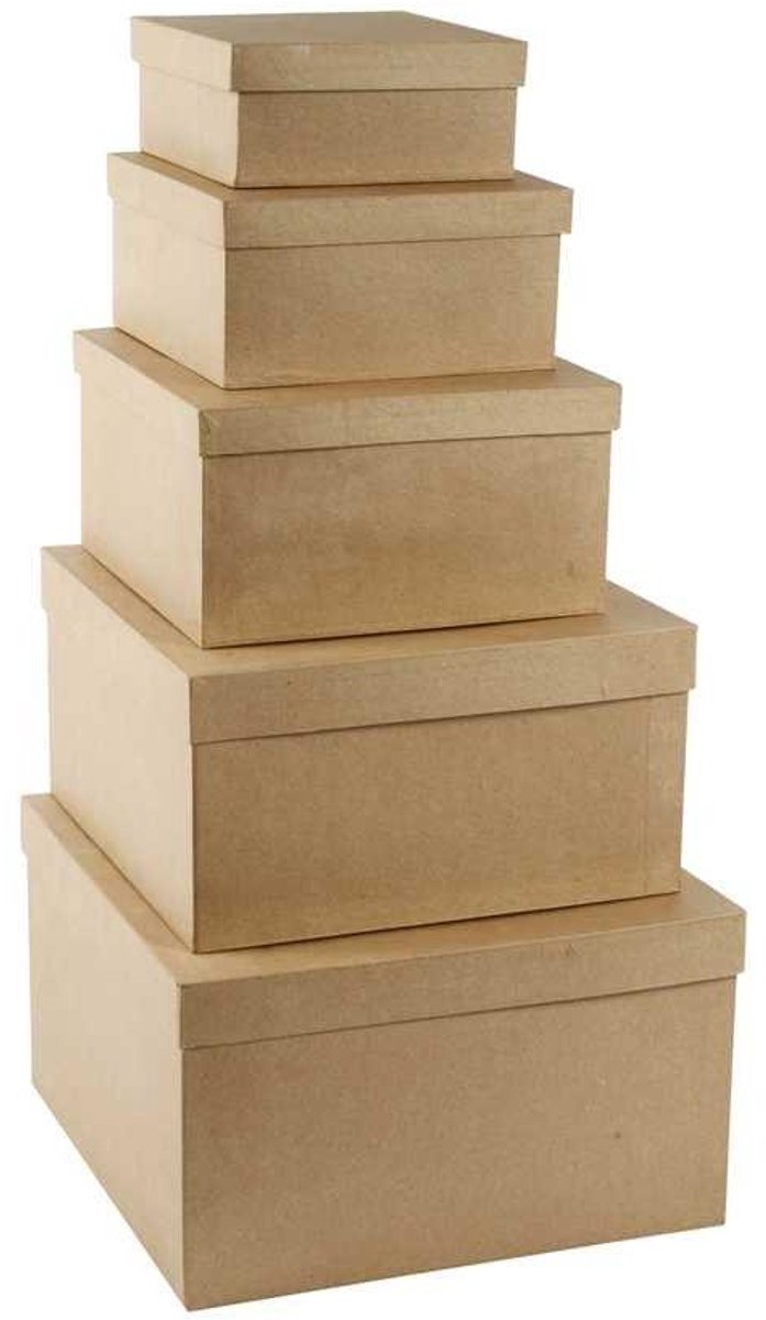 Papier Mache Dozen - Decoratie Opslag - Creatief Hobby Gebruik - 5 Stuks Set - 34x34x20cm - Beige