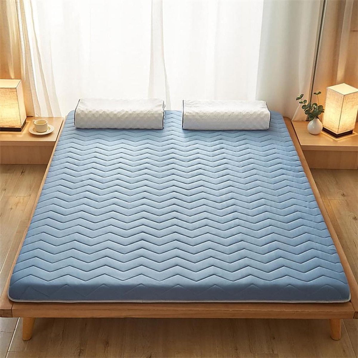Vloermatras - Gastenmatras Futon - Comfortabel Slapen - Past Lichaamscurve - 180 x 200 cm - Blauw