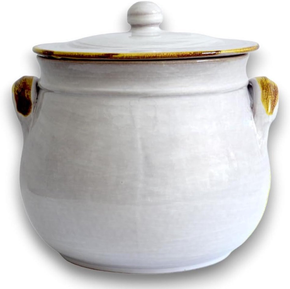 Gebogen Pan - Terracotta Pot - Langzaam Koken - Ambachtelijk Gemaakt - Ø 16 cm - Antiek Wit