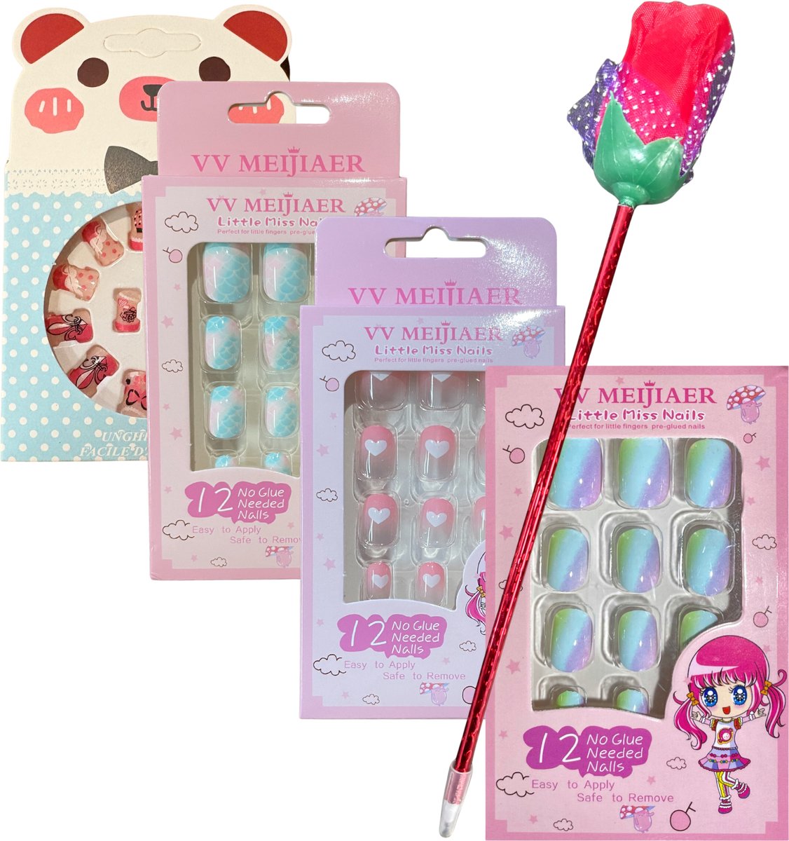 Kinder Plaknagels | 4 x 12 Stuks | Valse Nagels | Geen Lijm Nodig | Turquoise