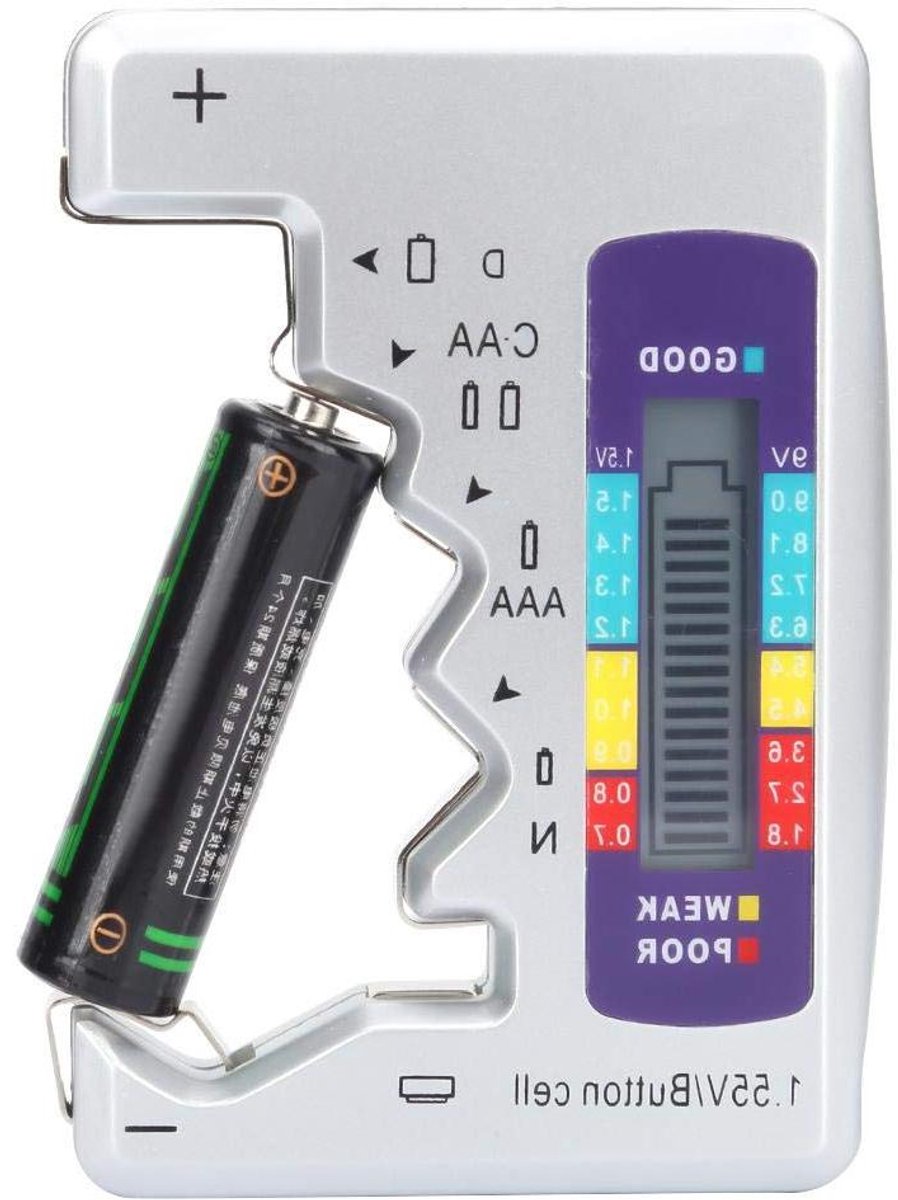 Batterij Tester - Batterij Controle - Accu Status Meten - Multi-specificatie Kaartslot - 90 x 60 mm - Geel