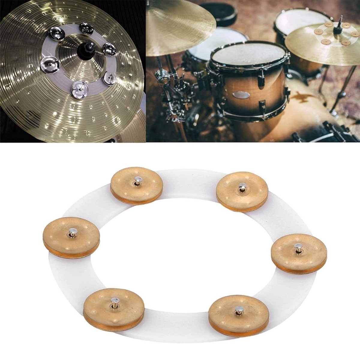 Hi Hat Tamboerijn - Percussie Accessoire - Muziek Maken - Roestvrij Staal - 19 cm - Goud